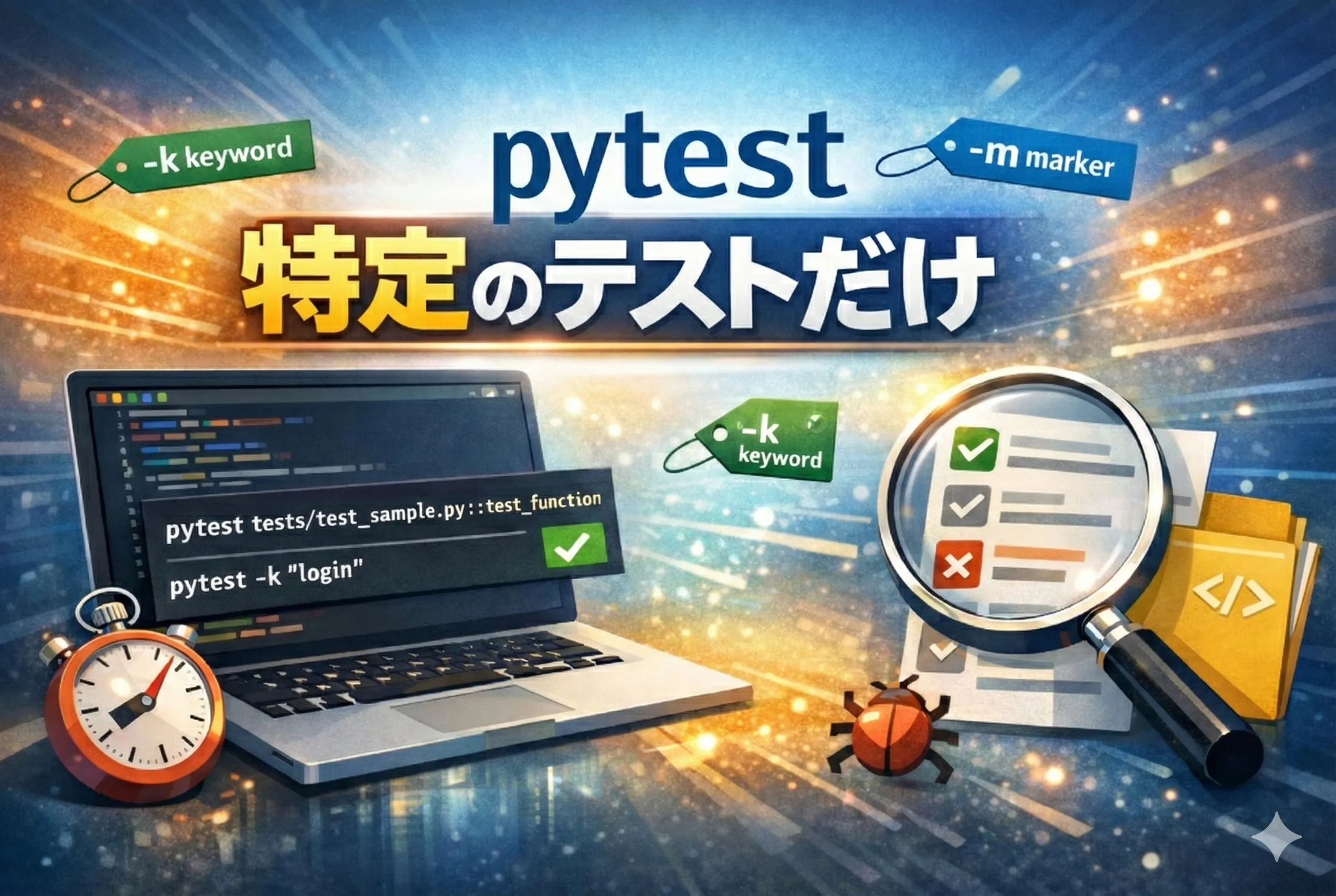 【pytest】特定のテストだけを実行する方法！ファイル・クラス・関数ごとに解説