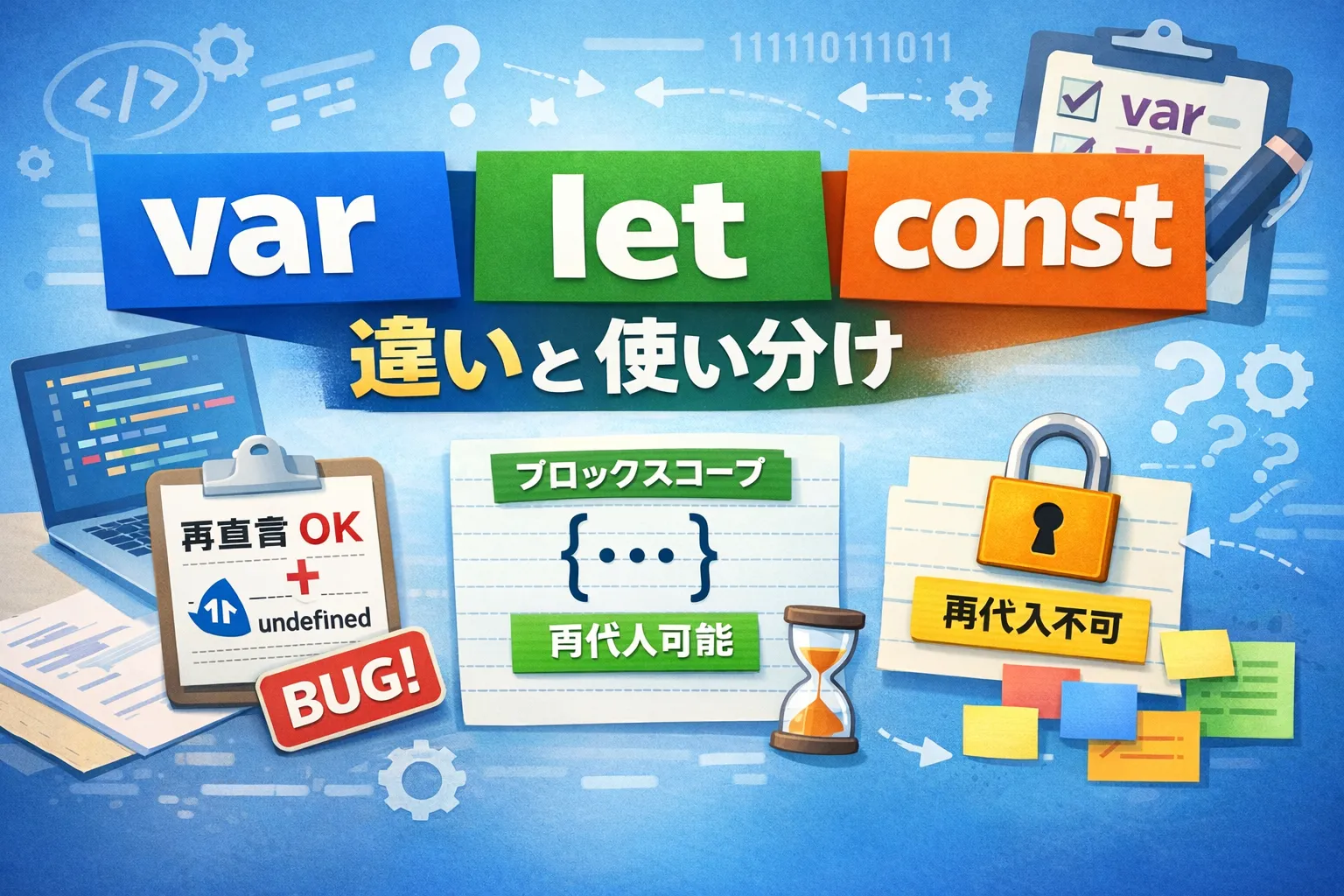【JavaScript】var, let, constの違いと使い分けを初心者向けに徹底解説