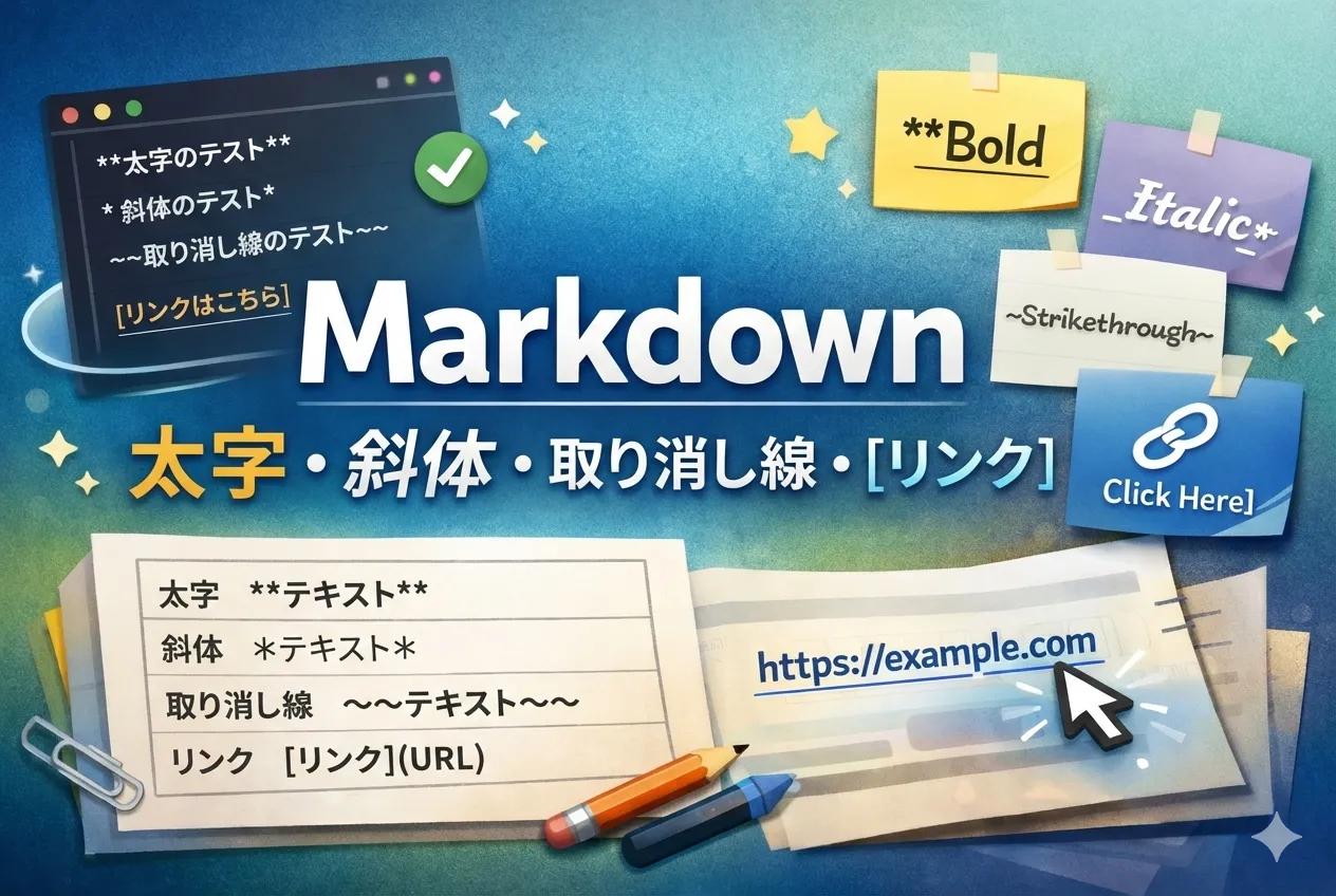 Markdown記法の基本｜太字・斜体・取り消し線・リンクの書き方を解説