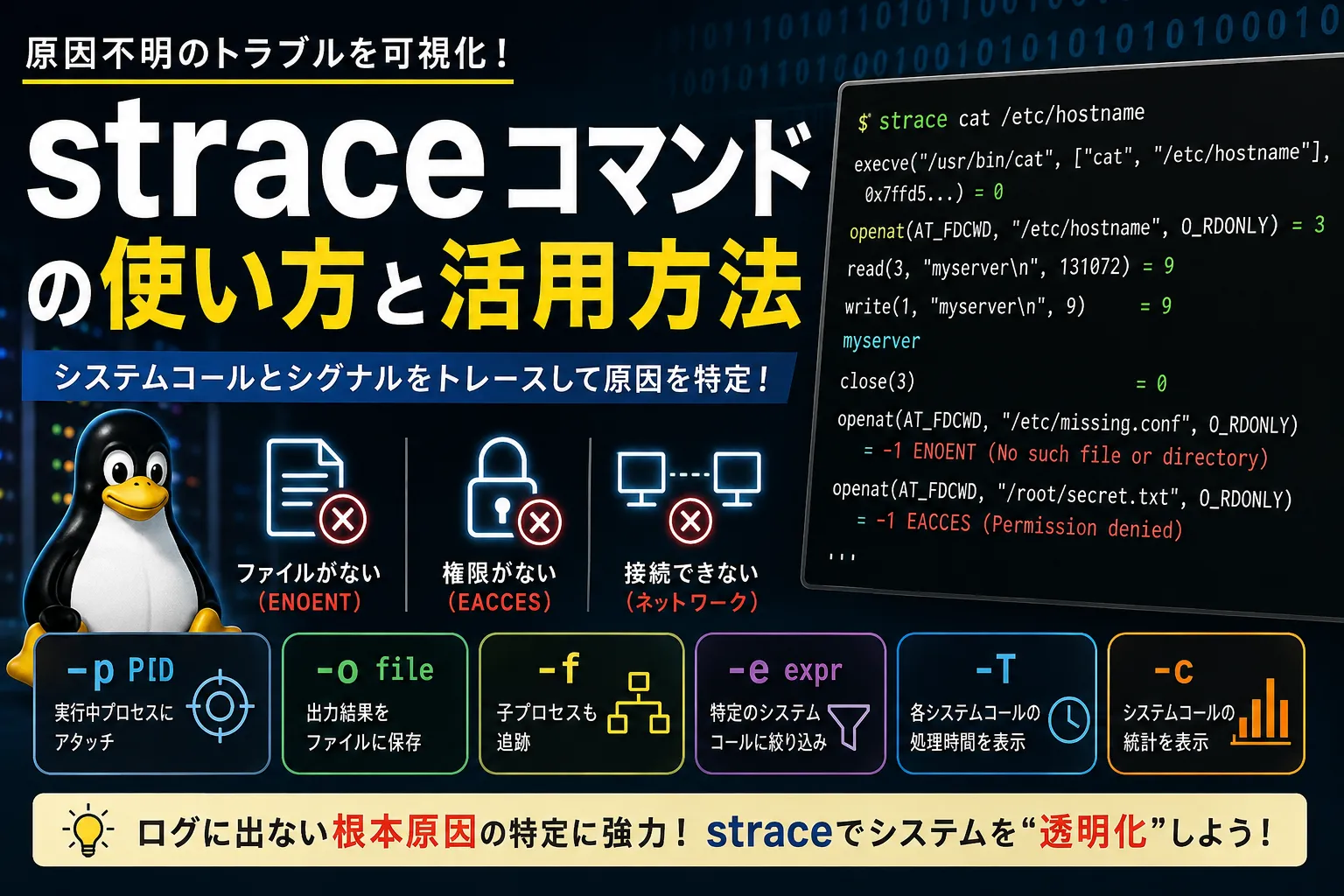【Linux】straceコマンドの使い方・デバッグ活用ガイド