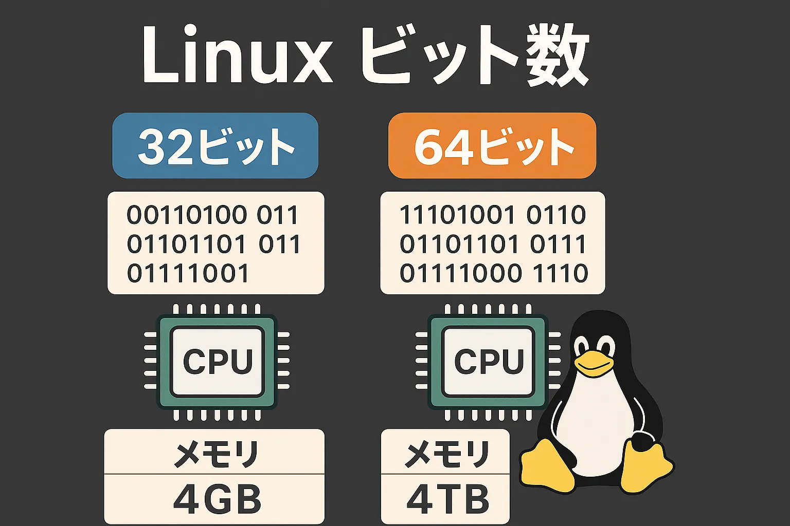 【保存版】Linuxビット数の確認コマンド・32bit/64bit違い