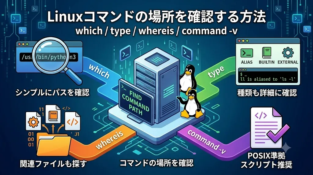 【Linux】コマンドの場所（パス）を確認する方法まとめ