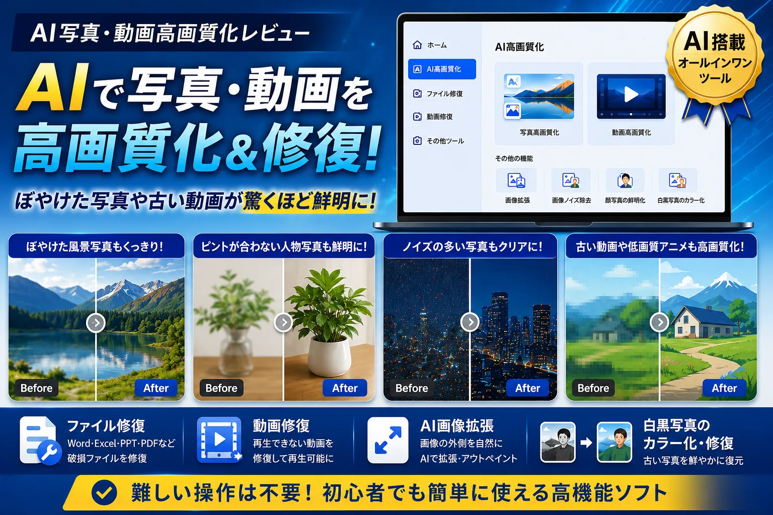 写真・動画の解像度を上げる！4DDiG File RepairのAI高画質化を徹底検証