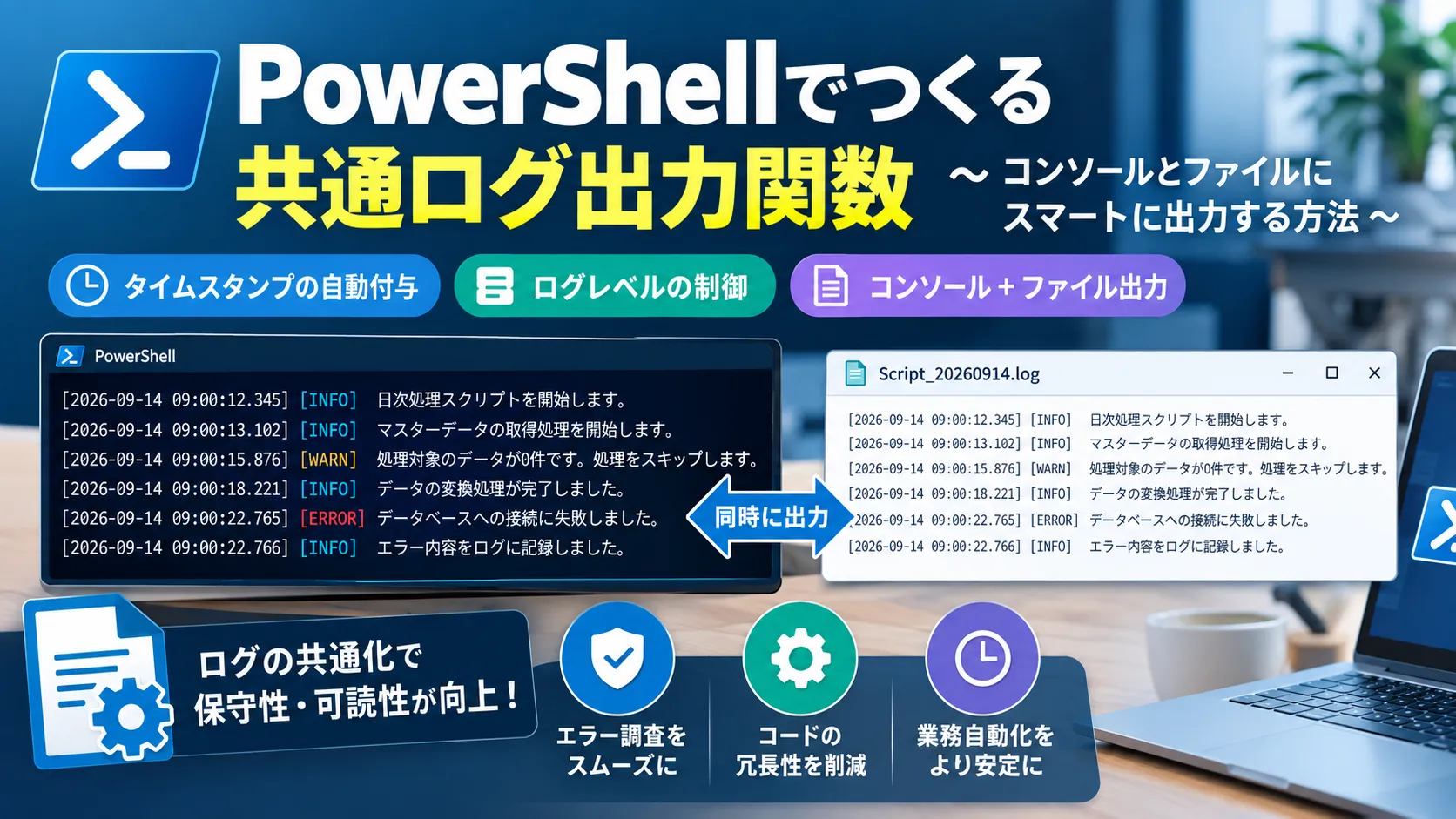 【PowerShell】業務自動化に必須！共通ログ出力関数を作る方法
