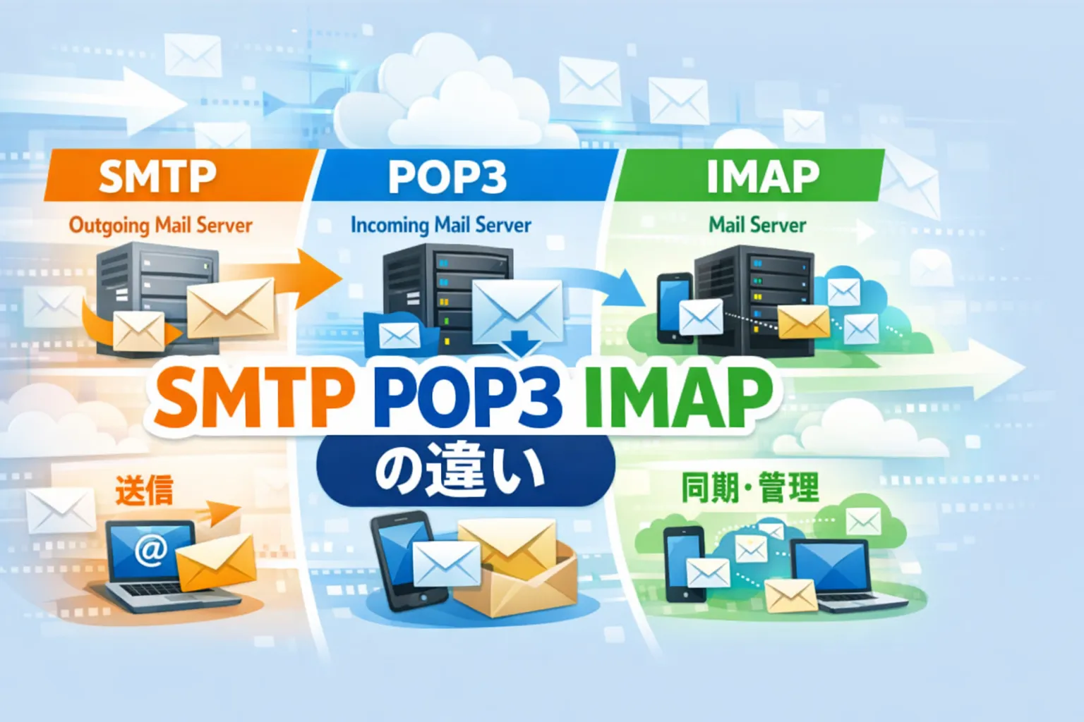 SMTP・POP3・IMAPの違いを徹底解説 | メール送受信プロトコル