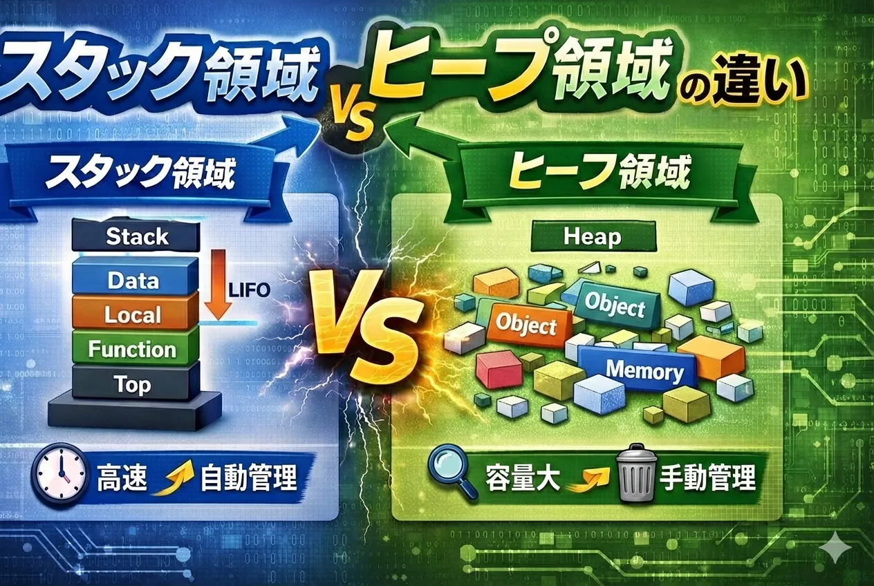 スタック領域とヒープ領域の違いとは？メモリ管理から使い分けまで徹底解説