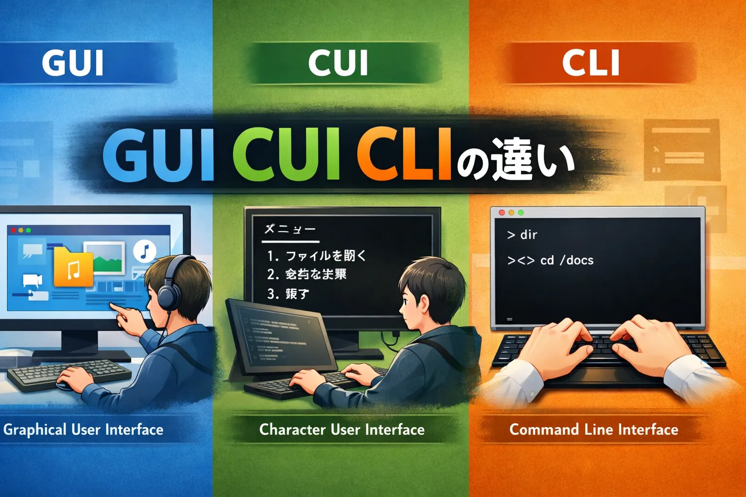 GUI・CUI・CLIの違いとは？初心者でもわかる特徴・メリット・使い分けを徹底解説