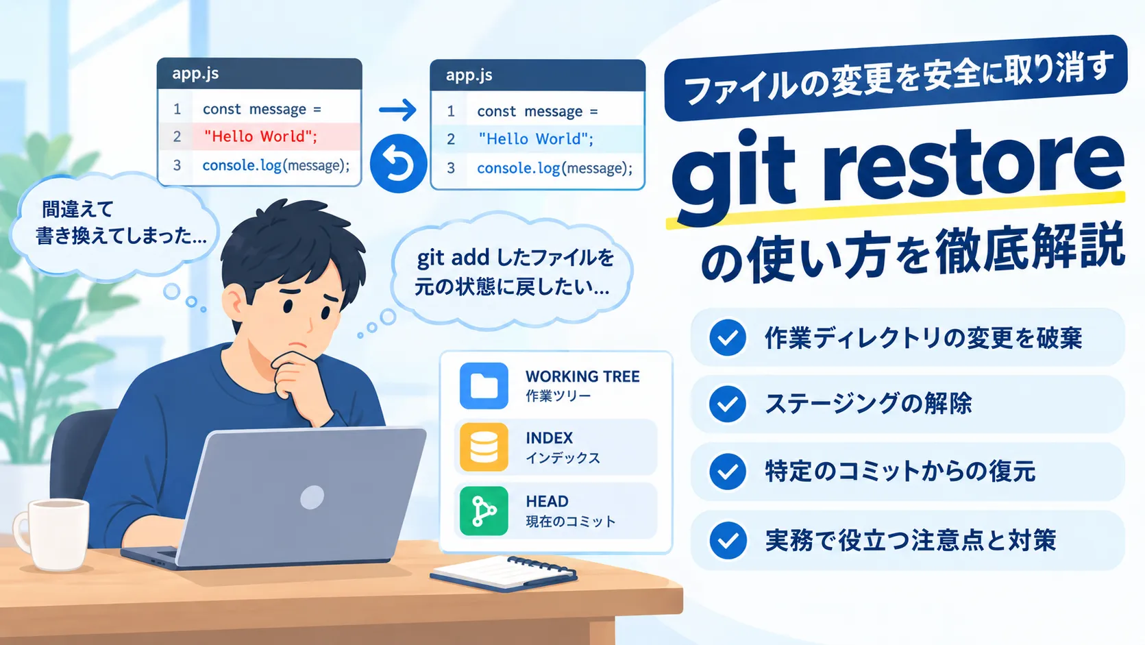 git restoreの使い方！ファイルの変更破棄・git addの取り消し方法