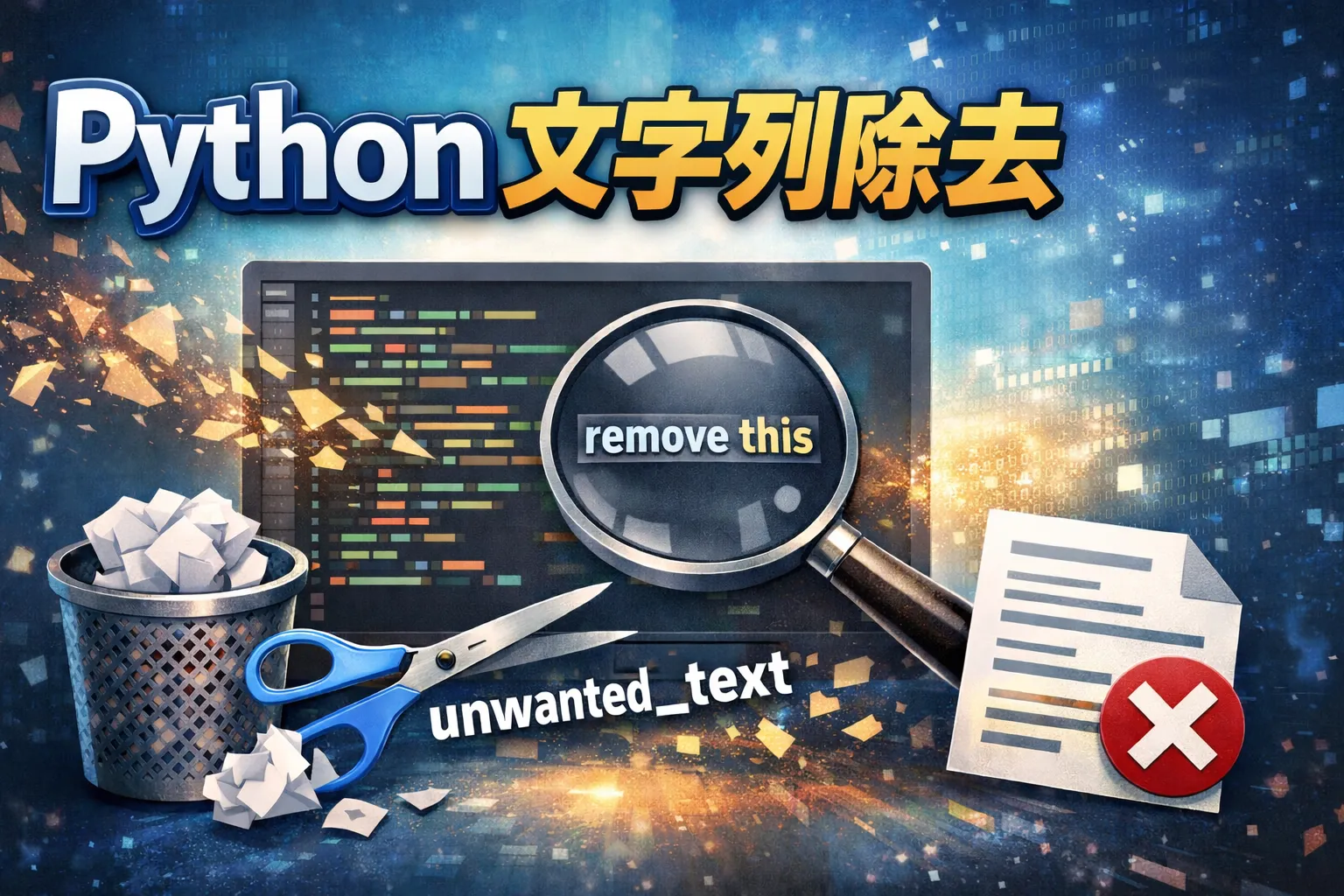 Pythonで文字列を除去する方法を完全解説！strip・replace・正規表現