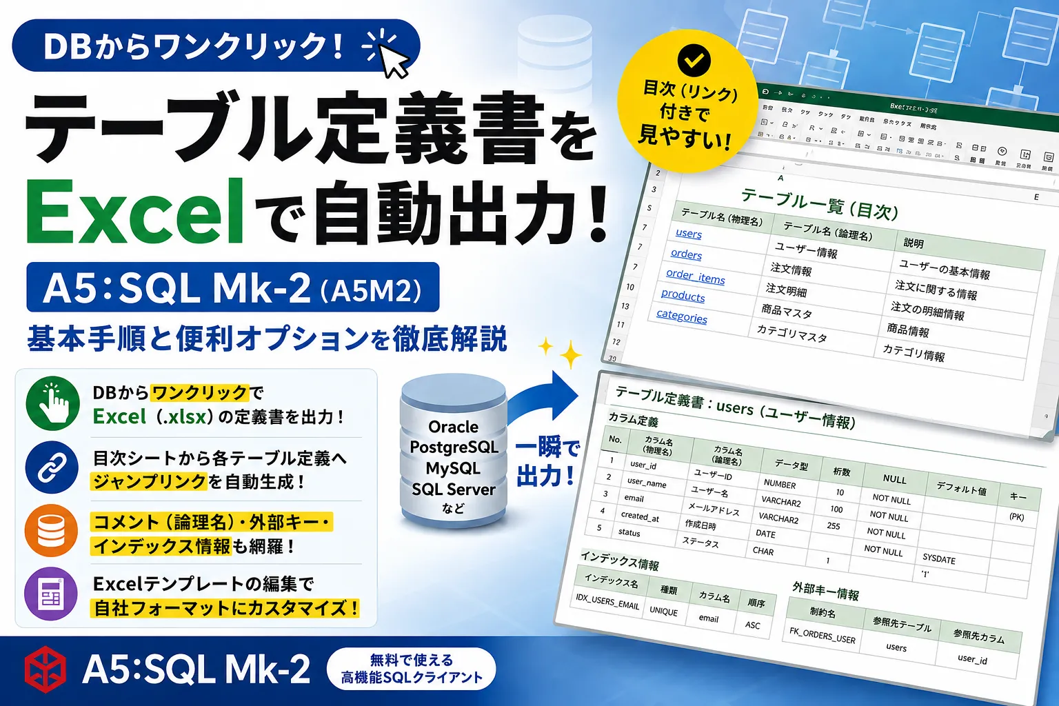【A5M2】テーブル定義書をExcelで出力・自動生成する方法
