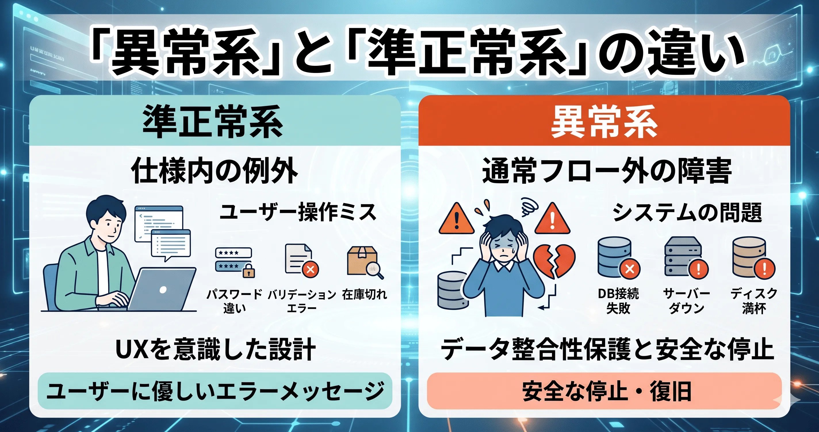 異常系と準正常系の違いを徹底解説！定義や具体例・テストの使い分け