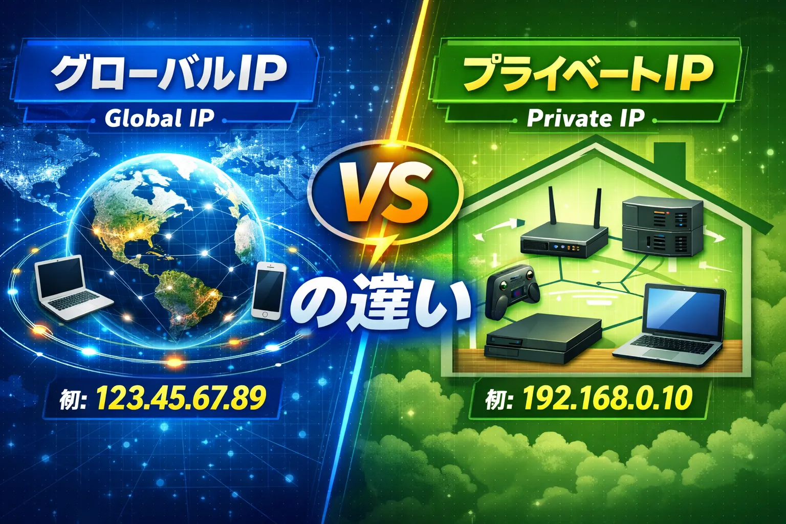 グローバルIPとプライベートIPの違いとは？範囲と覚え方を解説