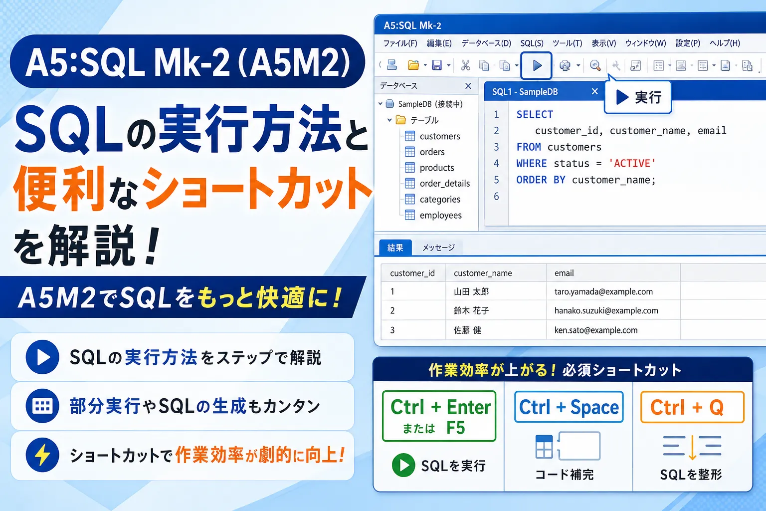 【A5M2】SQLの実行方法と便利なショートカットキー