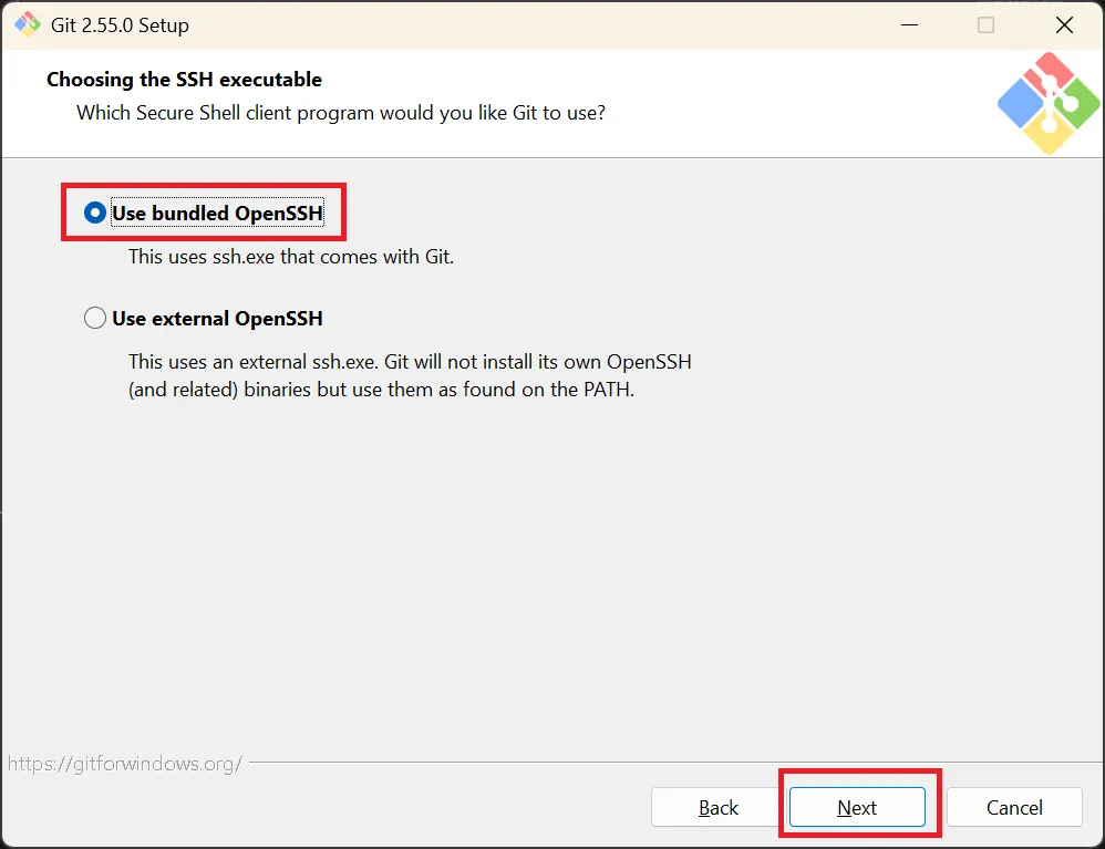 Choosing the SSH executable(SSHクライアント選択)の画面