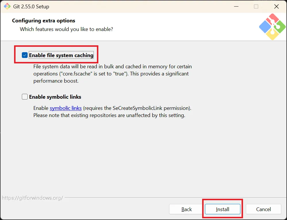 Configuring extra options(追加オプション設定)の画面