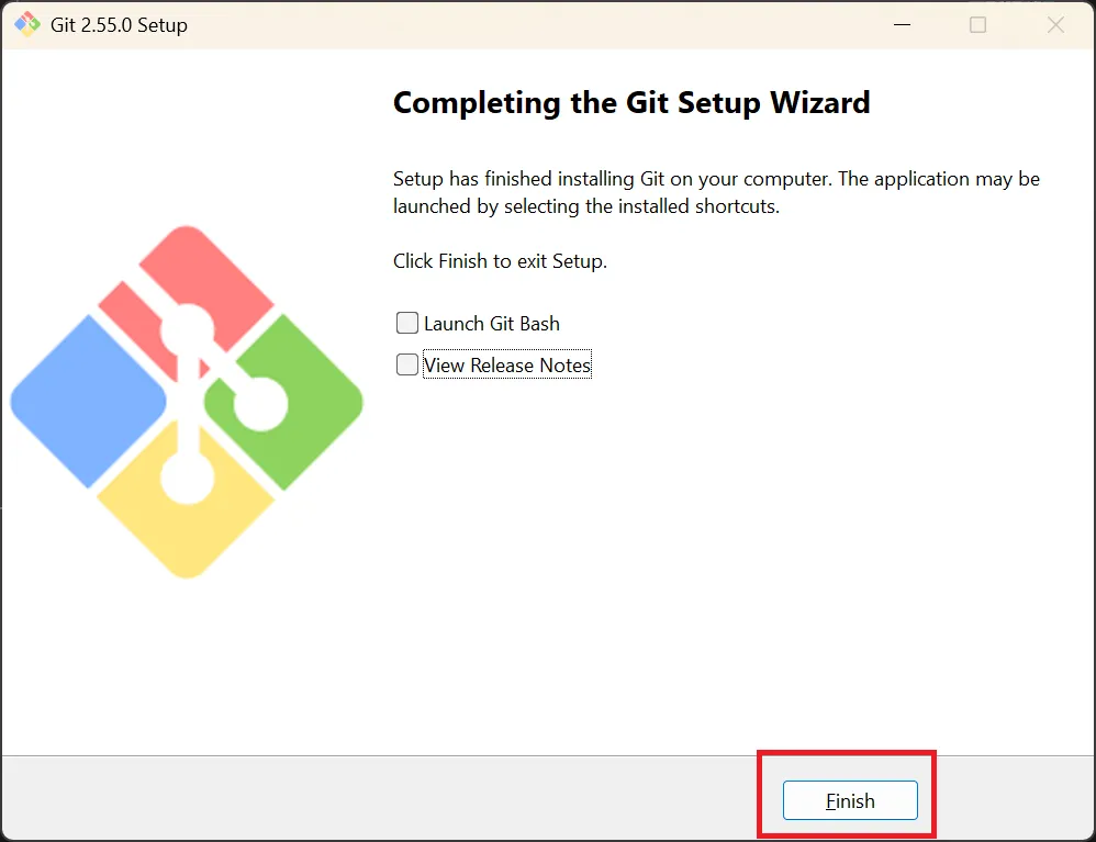 インストール完了画面(Completing the Git Setup Wizard)