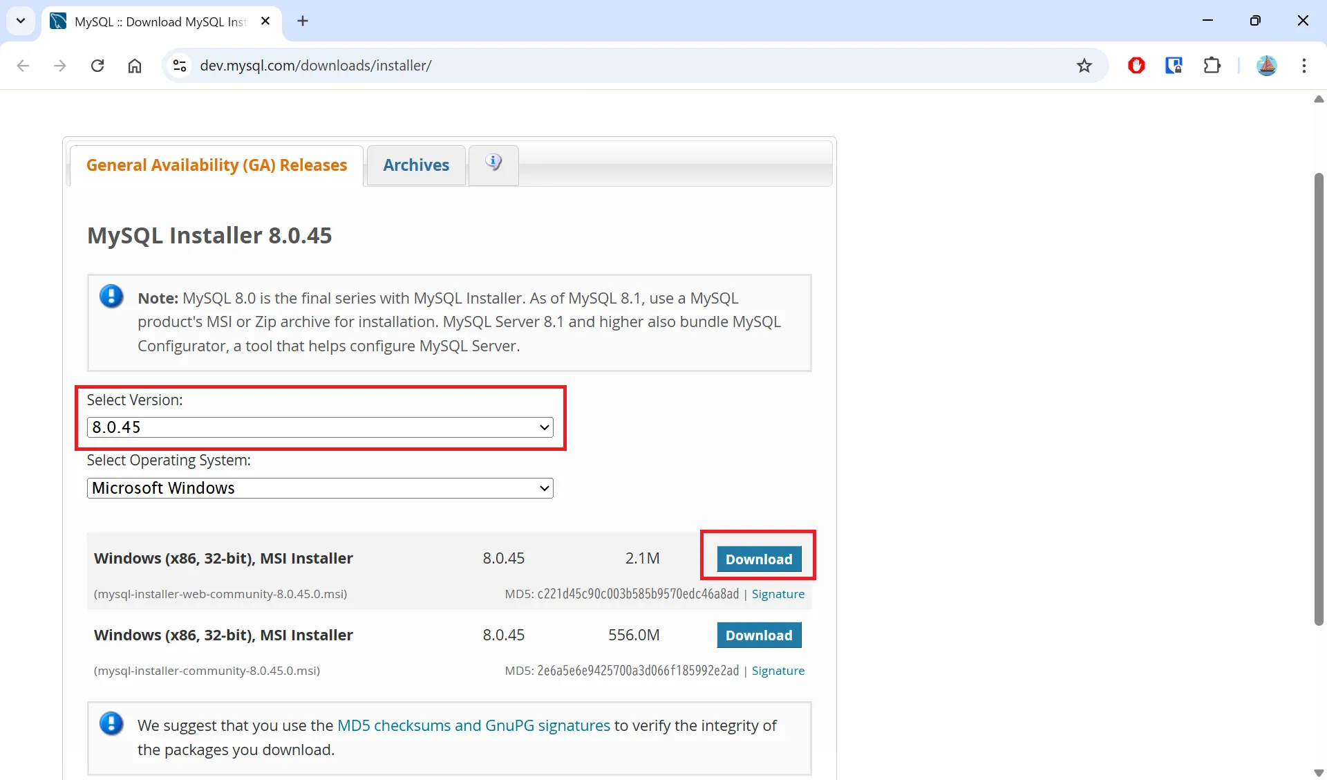 インストーラーのダウンロードページ