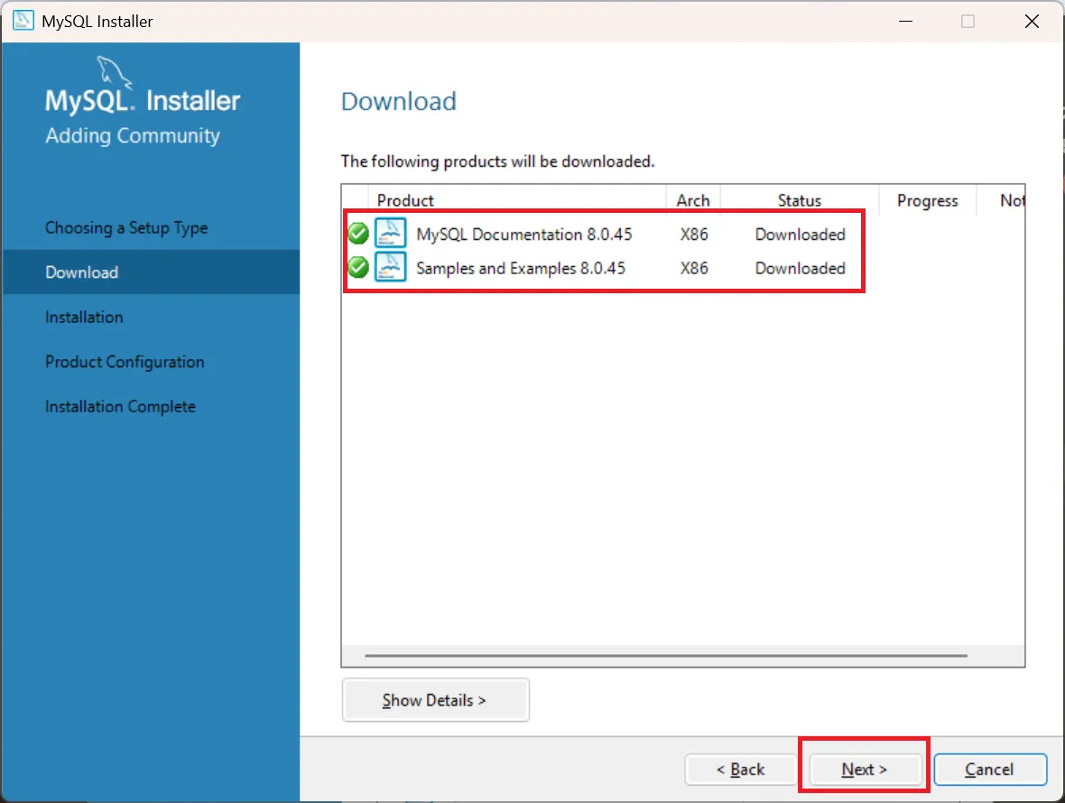 ダウンロードの進捗状況 