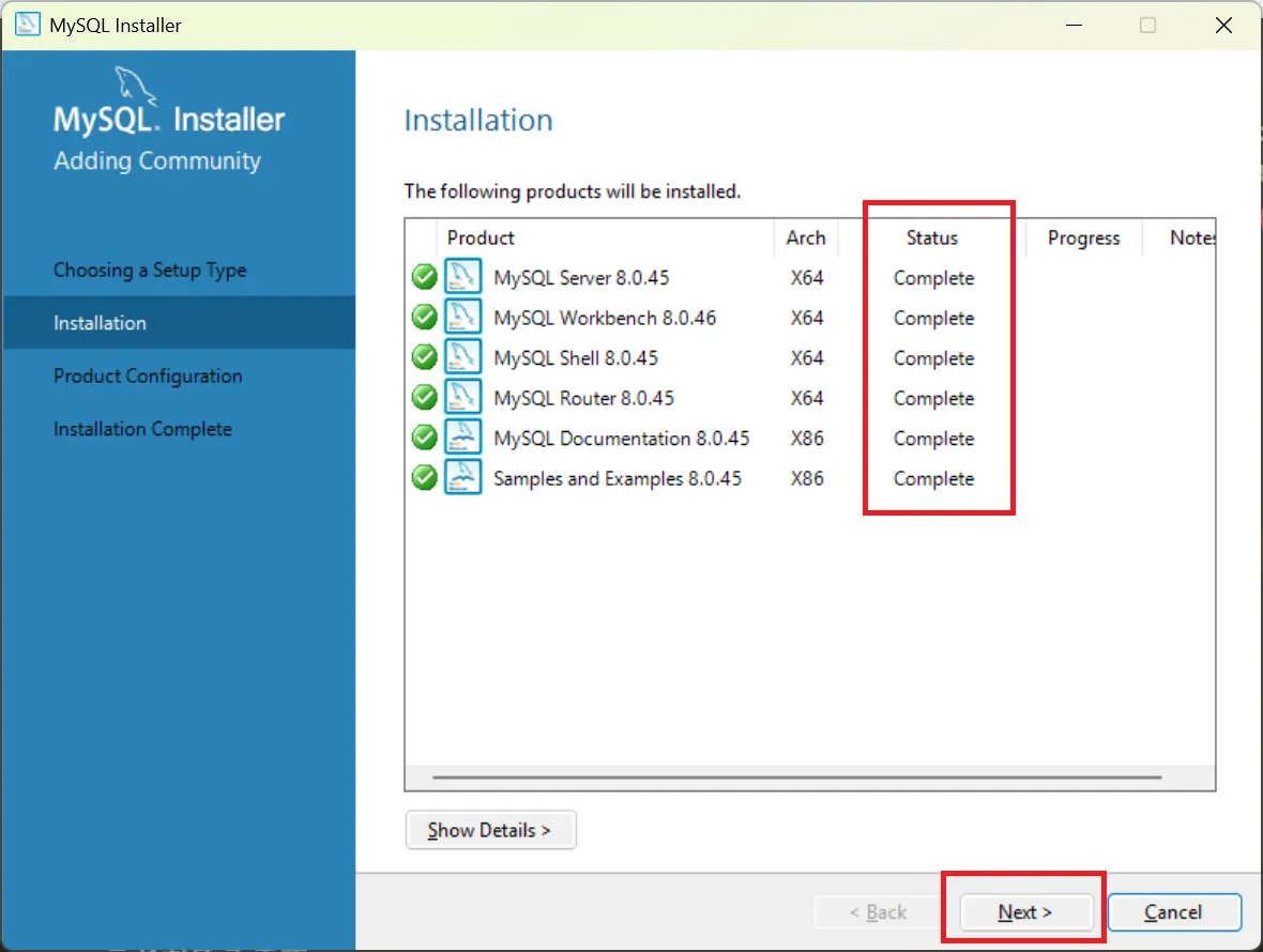 インストールの実行完了