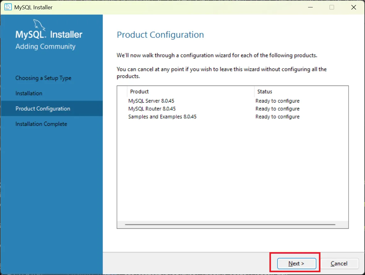 製品の構成設定